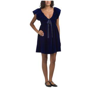 ENDLESS ROSE Navy Velvet Satin Bow Mini Dress